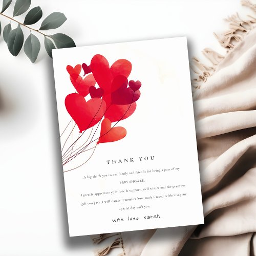 Cute Red Heart Balloons Sweetheart Baby Shower Thank You Card