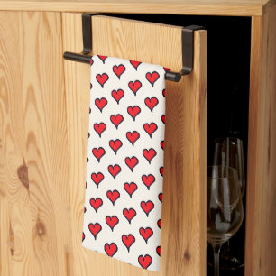 Cute Red Heart Cartoon Aesthetic Kitchen Towel