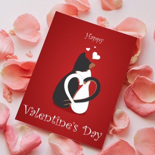 Cute Red Heart Cat Happy Valentine Day  Card