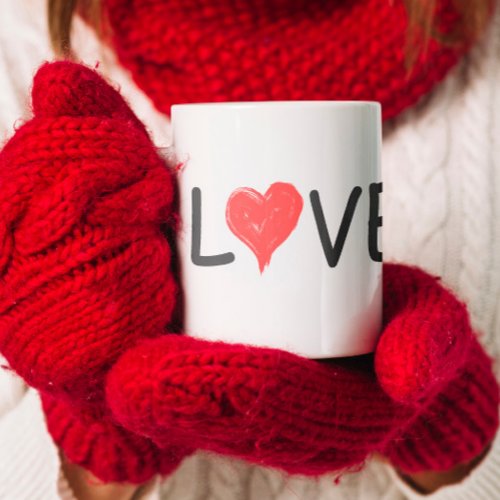 Cute red heart colorful drawing For love Coffee Mug