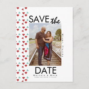 Cute Red Heart Confetti Save The Dates Photo Postcard