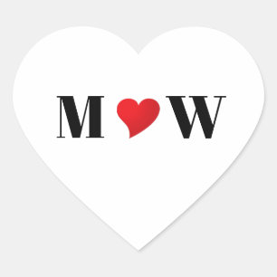 Cute red heart couple monogram initials modern heart sticker