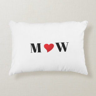 Cute red heart custom couple initials monogram accent pillow