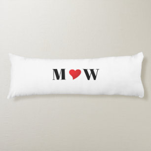Cute red heart custom couple initials monogram body pillow