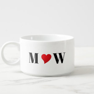Cute red heart custom couple initials monogram bowl