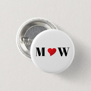 Cute red heart custom couple initials monogram button