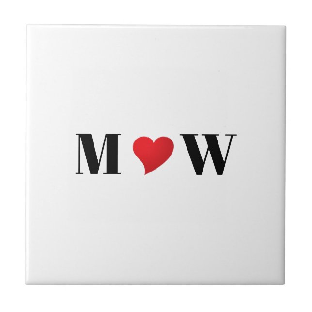 Cute red heart custom couple initials monogram ceramic tile (Front)