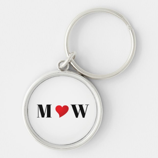 Cute red heart custom couple initials monogram keychain (Front)