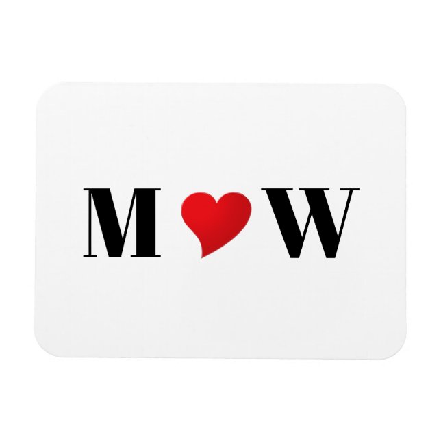 Cute red heart custom couple initials monogram magnet (Horizontal)