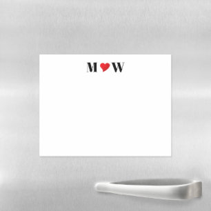 Cute red heart custom couple initials monogram magnetic dry erase sheet