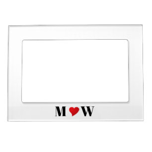 Cute red heart custom couple initials monogram magnetic frame