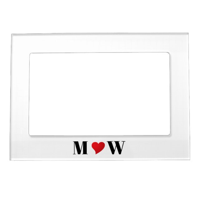 Cute red heart custom couple initials monogram magnetic frame (Front)