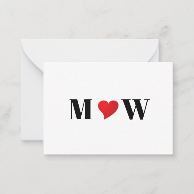 Cute red heart custom couple initials monogram note card (Front)