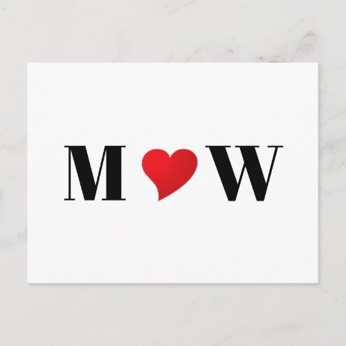 Cute red heart custom couple initials monogram postcard