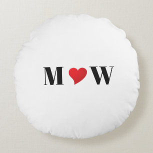 Cute red heart custom couple initials monogram round pillow