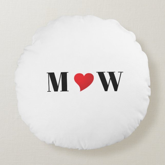 Cute red heart custom couple initials monogram round pillow (Front)