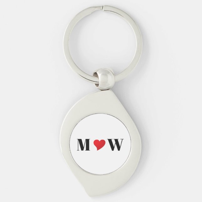 Cute red heart custom couple initials romantic keychain (Front)
