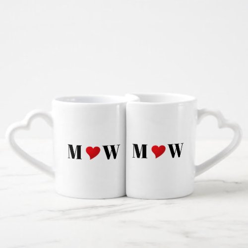 Cute red heart custom couple monogram initials coffee mug set