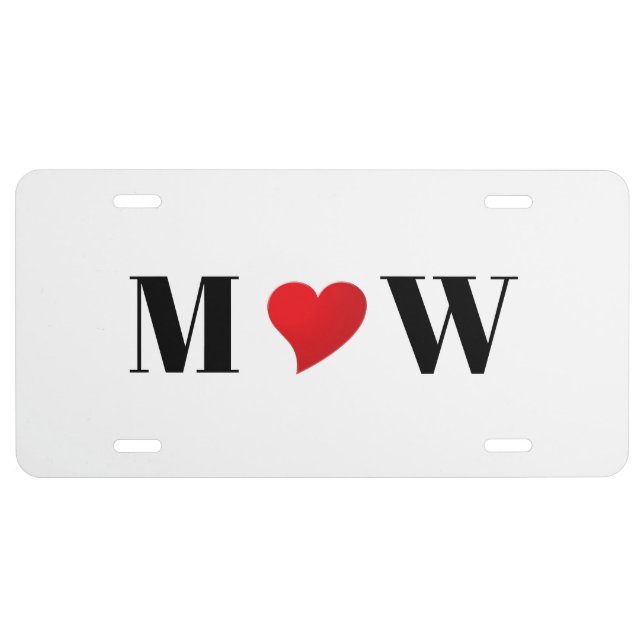 Cute red heart custom couple monogram initials license plate (Front)