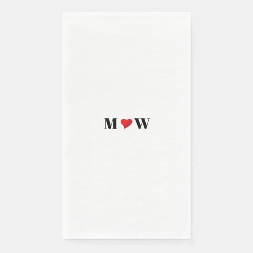 Cute red heart custom couple monogram initials paper guest towels