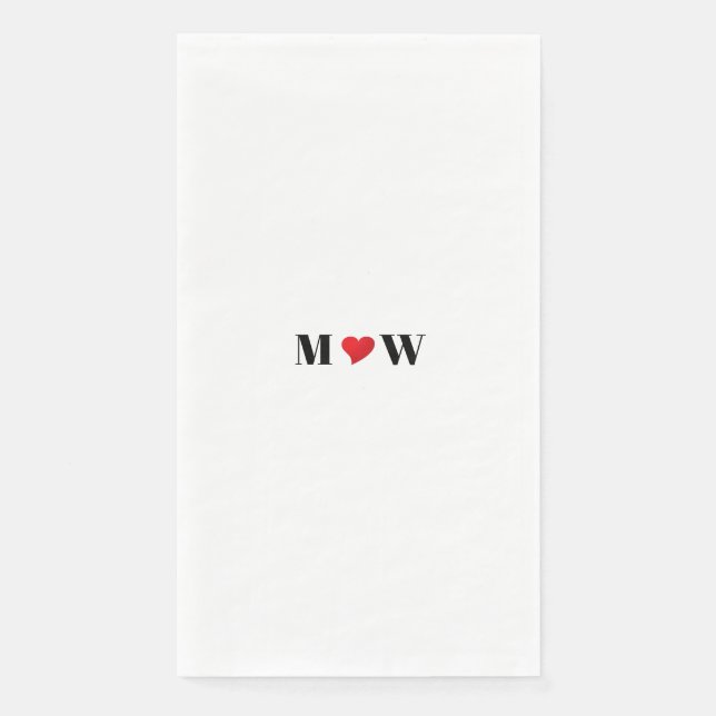 Cute red heart custom couple monogram initials paper guest towels (Front)