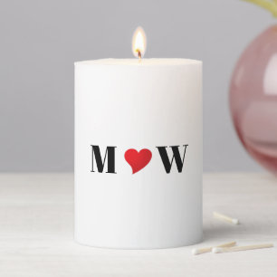 Cute red heart custom couple monogram initials pillar candle