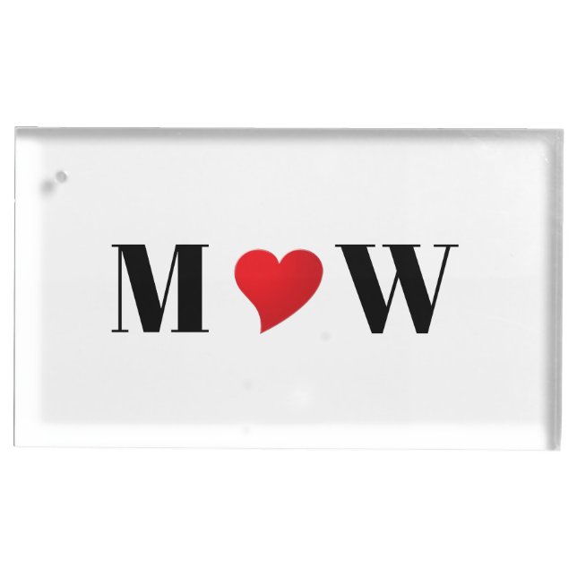 Cute red heart custom couple monogram initials place card holder (Front)