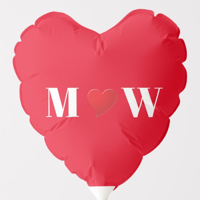 Cute red heart custom couple monogram typography balloon (Front)