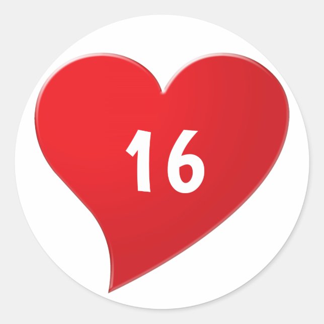 Cute Red Heart Custom number Sweet Sixteen Classic Round Sticker (Front)