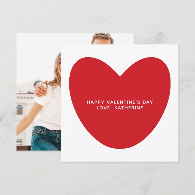 Cute red heart custom text photo Valentine's Day Card (Front/Back)
