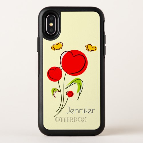 Cute Red Heart Flowers and Yellow Butterflies OtterBox Symmetry iPhone X Case