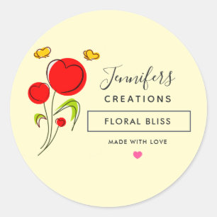 Cute Red Heart Flowers Candle Soap Scent Classic Round Sticker