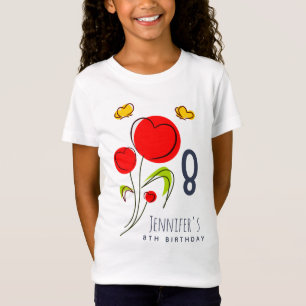 Cute Red Heart Flowers Illustration Birthday T-Shirt