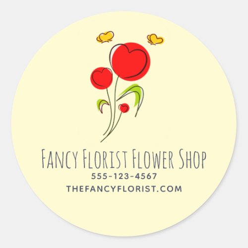 Cute Red Heart Flowers Illustration Business Classic Round Sticker