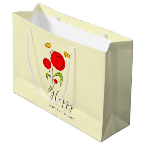 Cute Red Heart Flowers Illustration Mothers Day Large Gift Bag