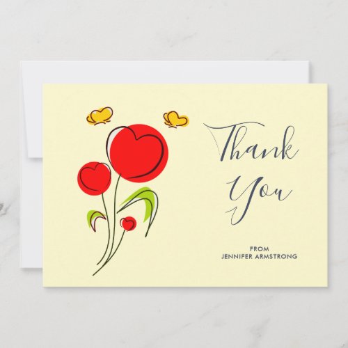 Cute Red Heart Flowers Illustration Thank You