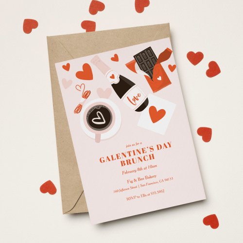 Cute Red Heart Galentine Valentines Day Invitation