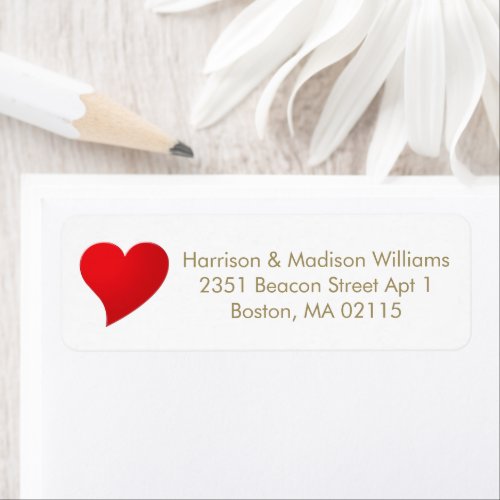 Cute red heart gold custom Return Address  Label