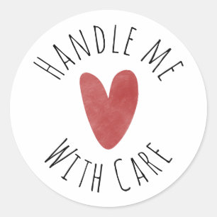 Cute Red Heart Handle Me With Care Business Classic Round Sticker