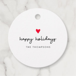 Cute Red Heart Happy Holidays Christmas Favor Tags