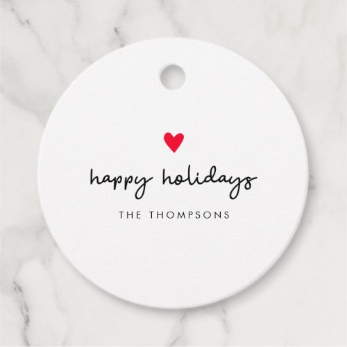 Cute Red Heart Happy Holidays Christmas Favor Tags
