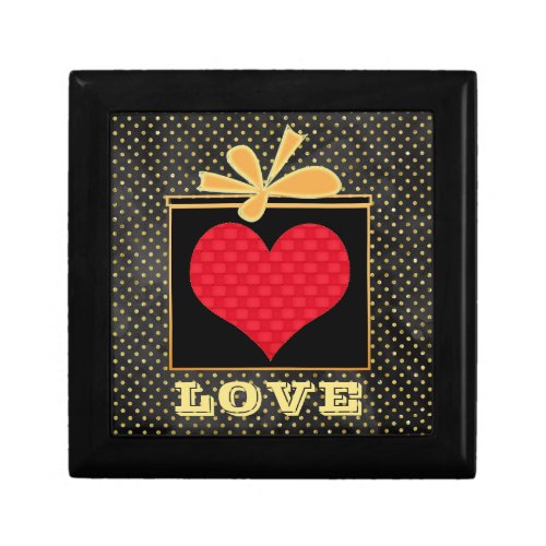Cute Red Heart In Gold Gift Box LOVE