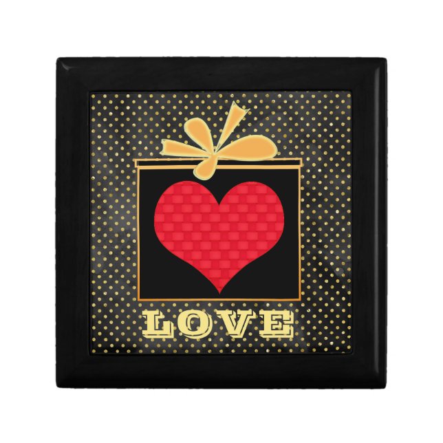 Cute Red Heart In Gold Gift Box LOVE (Front)