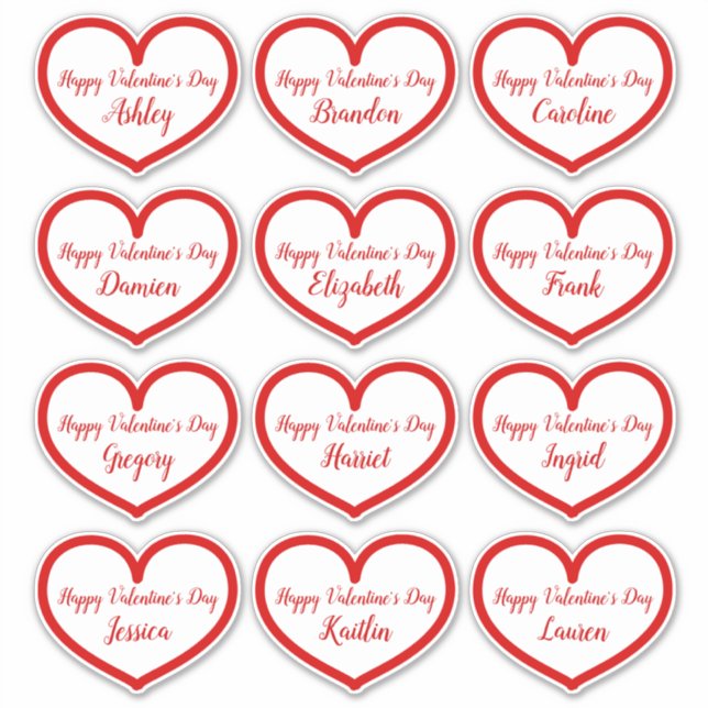 Cute Red Heart Kids Names Valentines Day Classroom Sticker (Front)