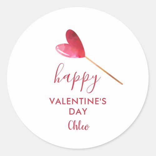 Cute Red Heart Lollipop Candy Valentines Day Favor Classic Round Sticker