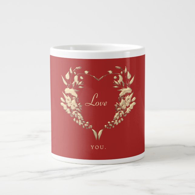 Cute Red Heart Love Giant Coffee Mug (Front)