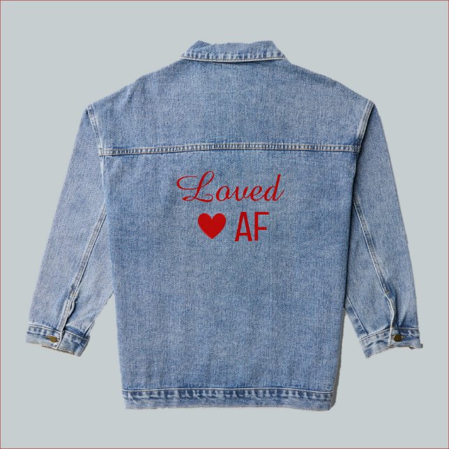 Cute Red Heart Loved AF Denim Jacket