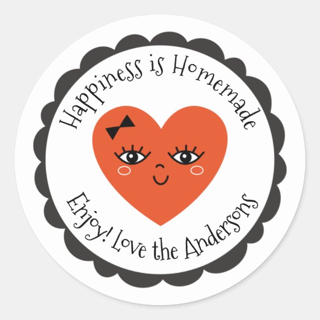 Cute Red Heart Made with Love Classic Round Sticker (Front)