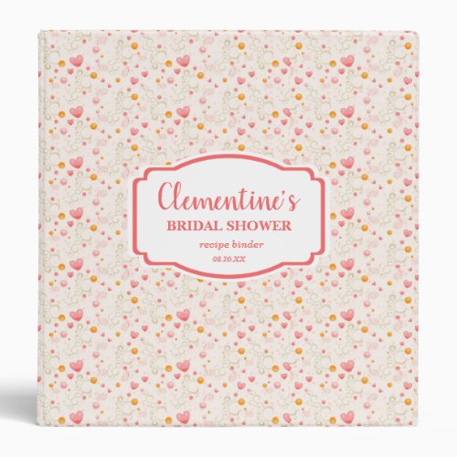 Cute Red Heart Pattern Bridal Shower Recipe Binder