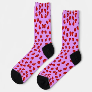 Cute Red Heart pattern on purple Socks